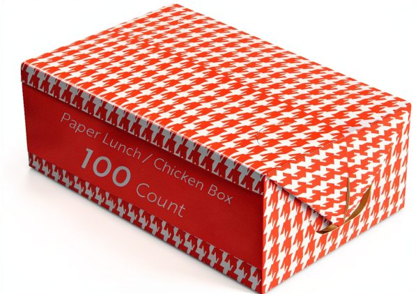 Restaurantware Paper Takeout Box 47 oz Red Houndstooth Rectangular-0
