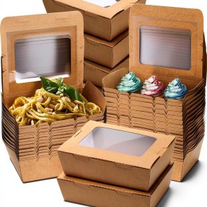 Take Out Food Containers 50 Pack Brown 40oz Box with Window by Cididu-0
