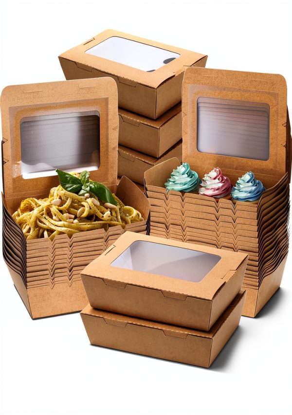 Take Out Food Containers 50 Pack Brown 40oz Box with Window by Cididu-0