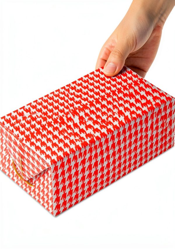 Restaurantware Paper Takeout Box 47 oz Red Houndstooth Rectangular-7