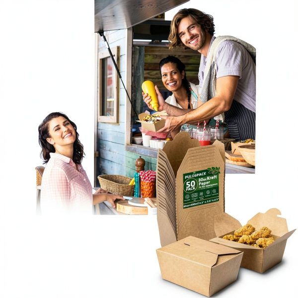 50 Pack 30 oz Kraft Brown Paper Take Out Food Boxes – Leak-Proof Grease-Resistant Disposable Lunch Food Containers Foldable Cardboard To Go Boxes for Restaurant, Catering, Picnic, Party-5
