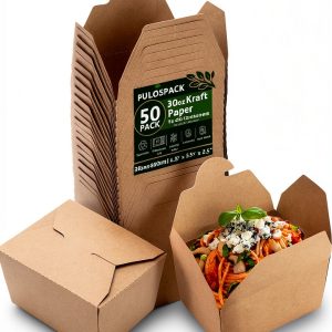 50 Pack 30 oz Kraft Brown Paper Take Out Food Boxes – Leak-Proof Grease-Resistant Disposable Lunch Food Containers Foldable Cardboard To Go Boxes for Restaurant, Catering, Picnic, Party-0