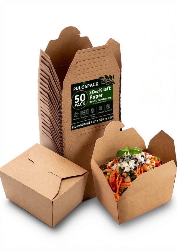 50 Pack 30 oz Kraft Brown Paper Take Out Food Boxes – Leak-Proof Grease-Resistant Disposable Lunch Food Containers Foldable Cardboard To Go Boxes for Restaurant, Catering, Picnic, Party-0