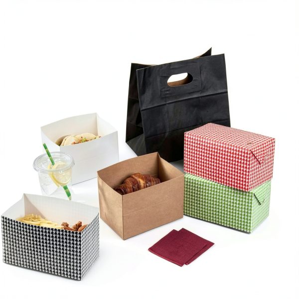 Restaurantware Paper Takeout Box 47 oz Red Houndstooth Rectangular-4