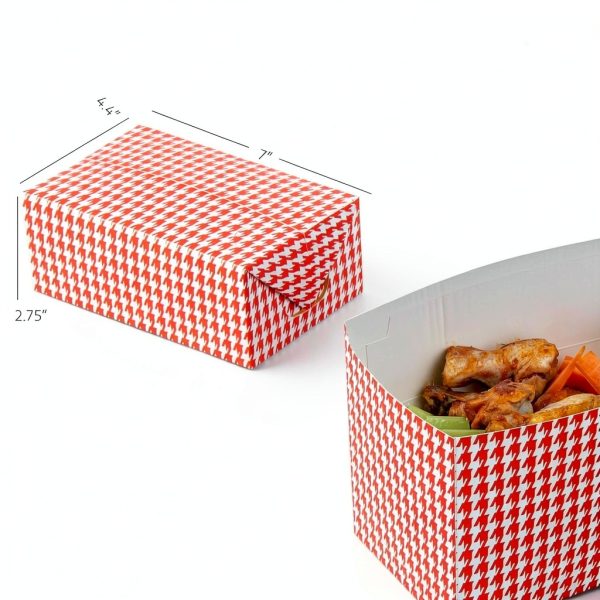 Restaurantware Paper Takeout Box 47 oz Red Houndstooth Rectangular-1