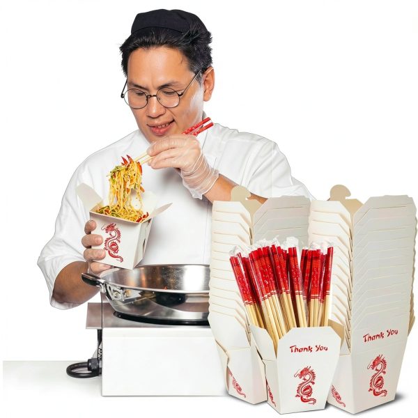 Honeydak Take Out Boxes 50 Pack with Bamboo Chopsticks 16 oz Brown-4