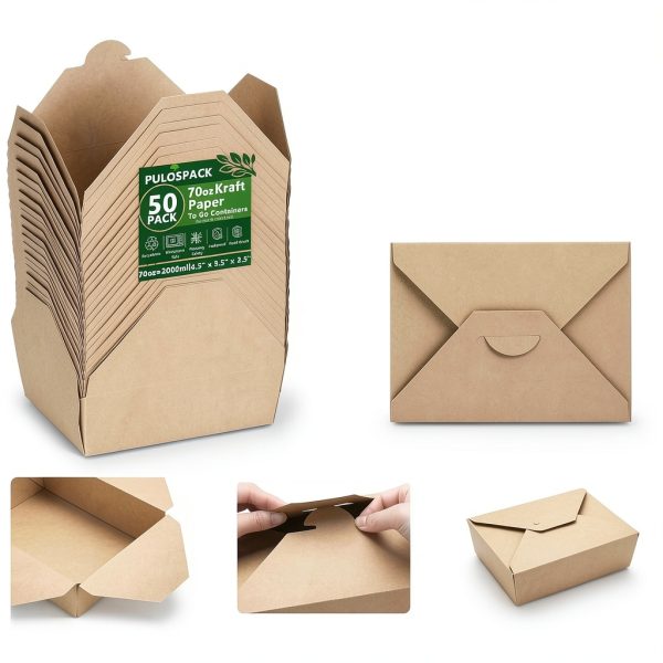 50 Pack 70 oz Kraft Brown Paper To Go Boxes – Leak-Proof, Grease-Resistant Cardboard To Go Containers – Heavy Duty Disposable Lunch Boxes for Restaurant, Catering, Picnic, Party-5