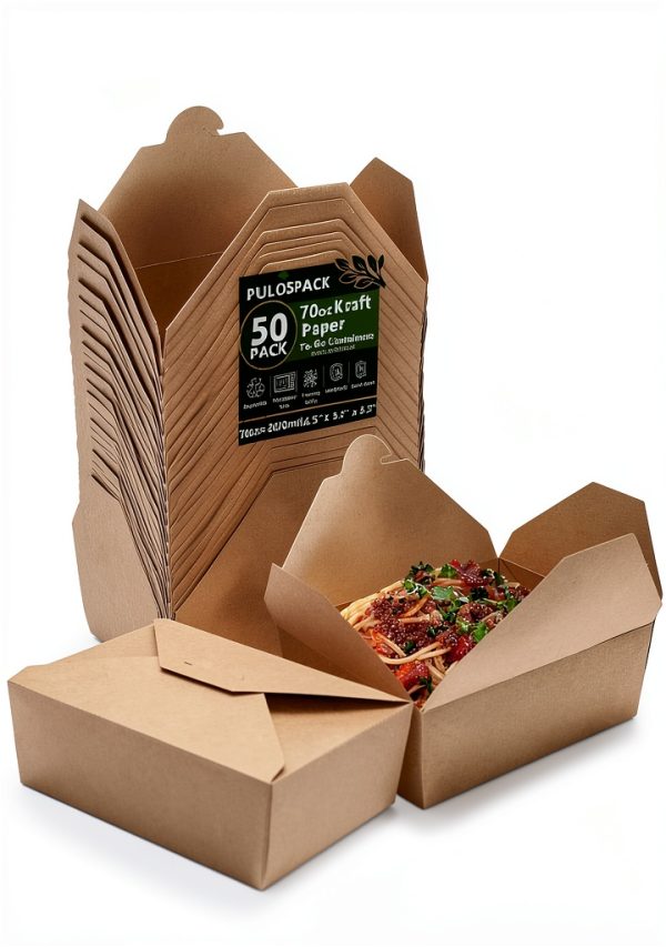 50 Pack 70 oz Kraft Brown Paper To Go Boxes – Leak-Proof, Grease-Resistant Cardboard To Go Containers – Heavy Duty Disposable Lunch Boxes for Restaurant, Catering, Picnic, Party-0