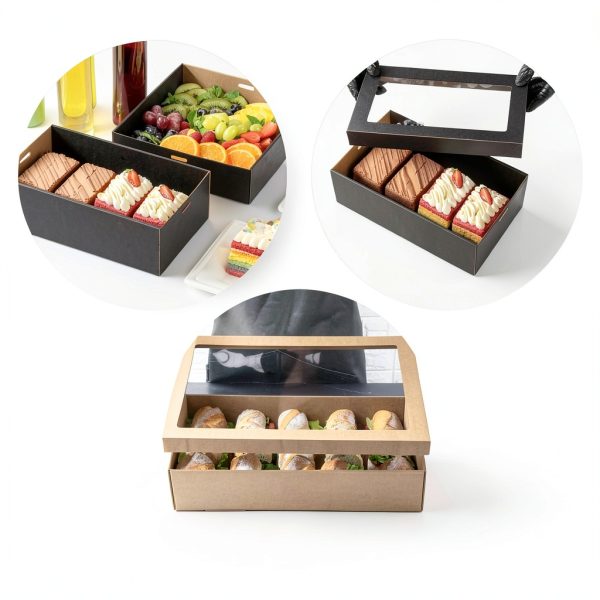 Restaurantware Cater Tek Baked Goods Boxes 10 Black with Window Lids-2