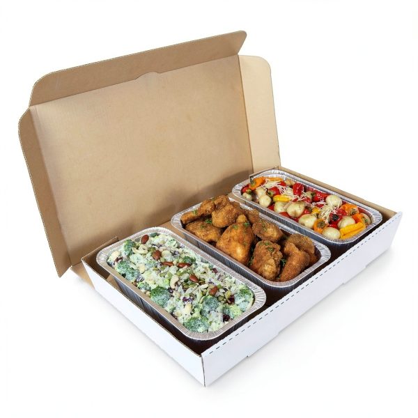 AmerCareRoyal Full Pan Corrugated Catering Box - Secure Stackable Food Delivery Container, Bakery Cardboard Food Storage Boxes, 21” x 13” x 3”, White, Case of 50-5