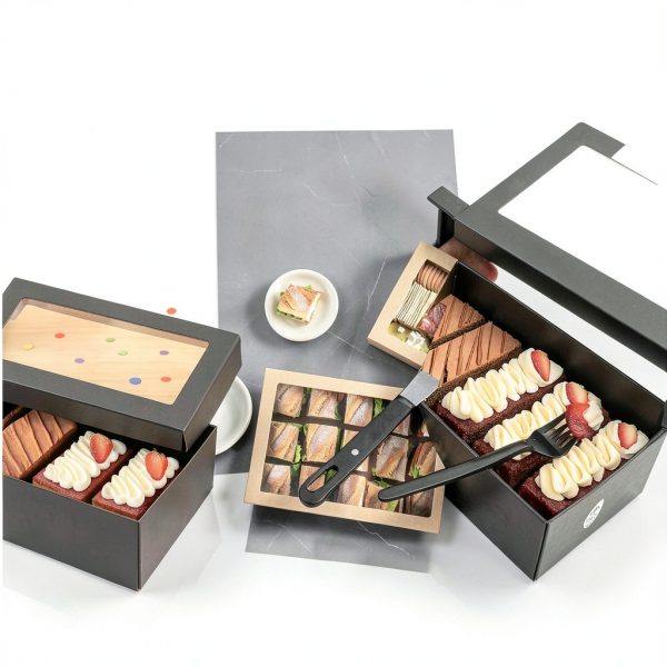 Restaurantware Cater Tek Baked Goods Boxes 10 Black with Window Lids-5