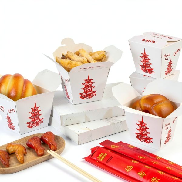 Tioncy 50 Set 16 oz Paper Food Containers with Bamboo Chopsticks-5