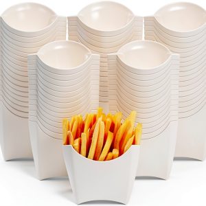 ZILAMGOO 50 Pack 4oz French Fry Containers, White Disposable Paperboard French Fries Holder Cups for Fries, Onion Rings, Snacks, Crackers – Stackable French Fry Cups for Parties & Takeout-0