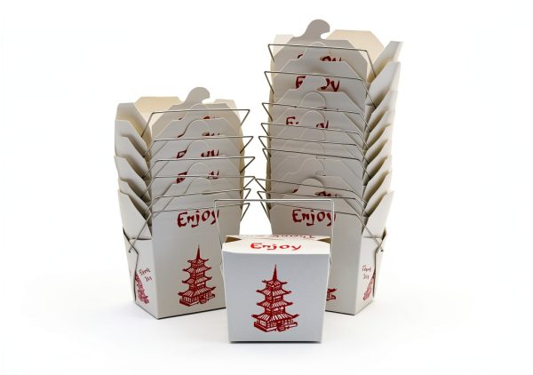 50 Pack 8oz Chinese take out box 8-OZ Bio Noodle Take Out Food Container: Perfect for Takeout Restaurants - White - Disposable and Recyclable (50)-0