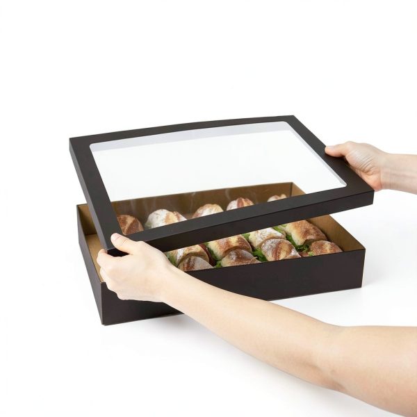 Restaurantware Cater Tek Baked Goods Boxes 10 Black with Window Lids-1