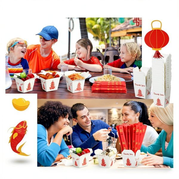 Tioncy 50 Set 16 oz Paper Food Containers with Bamboo Chopsticks-4