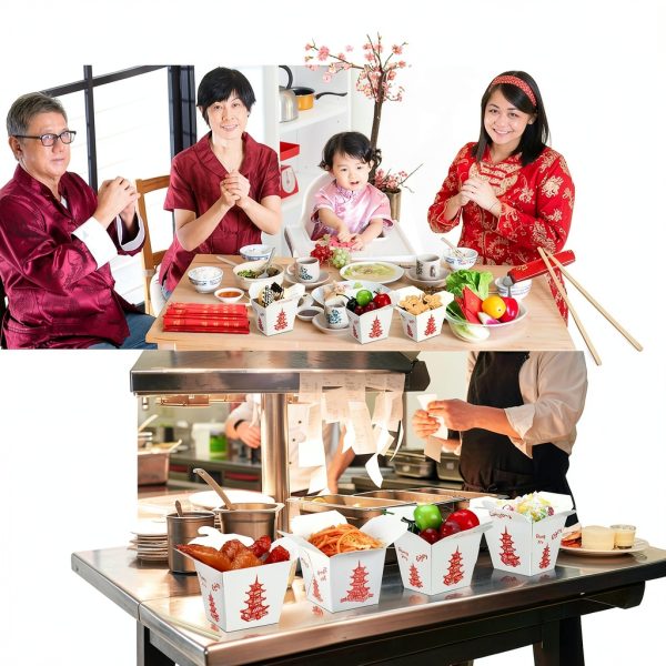 Tioncy 50 Set 16 oz Paper Food Containers with Bamboo Chopsticks-3