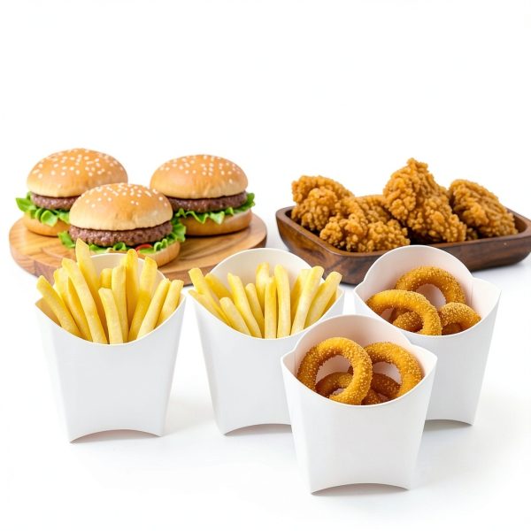 ZILAMGOO 50 Pack 4oz French Fry Containers, White Disposable Paperboard French Fries Holder Cups for Fries, Onion Rings, Snacks, Crackers – Stackable French Fry Cups for Parties & Takeout-7