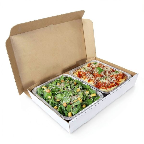 AmerCareRoyal Full Pan Corrugated Catering Box - Secure Stackable Food Delivery Container, Bakery Cardboard Food Storage Boxes, 21” x 13” x 3”, White, Case of 50-3