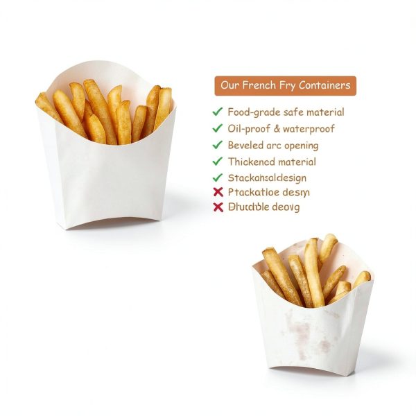 ZILAMGOO 50 Pack 4oz French Fry Containers, White Disposable Paperboard French Fries Holder Cups for Fries, Onion Rings, Snacks, Crackers – Stackable French Fry Cups for Parties & Takeout-3