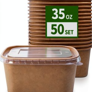 Paper Food Containers 35 oz Pack 50 with Lids Kraft Freezer Safe-0
