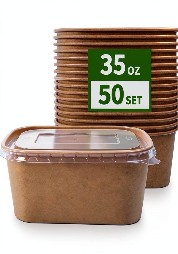 Paper Food Containers 35 oz Pack 50 with Lids Kraft Freezer Safe-0